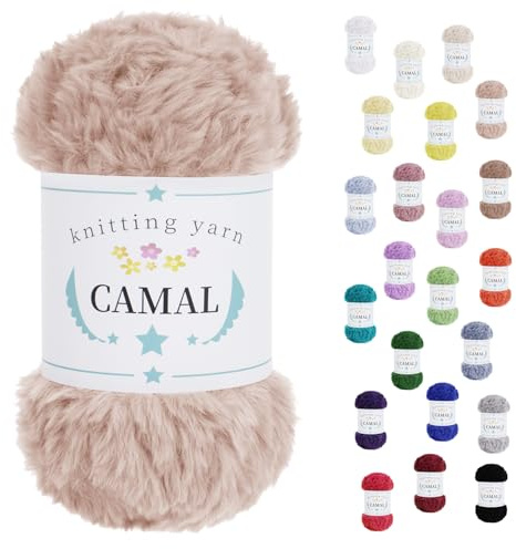 CAMAL Wolle für Taschen Häkeln, 100g / 60m Chenille Wolle Dick Garn Polyester Plüschwolle Chunky Yarn Häkelwolle zum Stricken Mütze, Ohrenschützer, Puppen (Hellbraun)