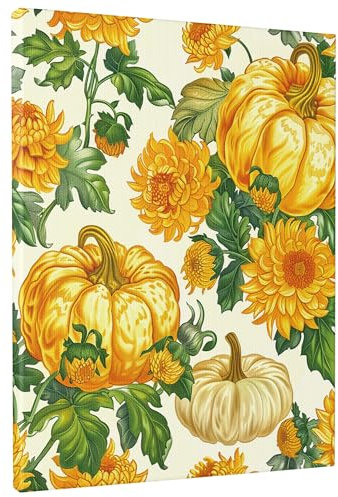 Lienzo decorativo floral de calabaza otoñal, póster de crisantemo de otoño amarillo y verde, arte de pared rústico, decoración festiva del hogar para sala de estar, dormitorio, cocina, enmarcado de 8
