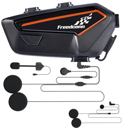 FreedConn Motorcycle Helmet Bluetooth Headset with D6 Earphone, Super Cost-effective, Stereo Music, Waterproof, 1100mAh Large Battery Capacity, Usage Time, Accessories for Most Motorbike Helmets