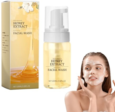 Nettoyant pour le Visage, Mousse de Miel, Nettoyant Doux pour le Visage à l'miel, Nettoie en Douceur et Apaise les Peaux Irritées, Affine & Lisse le Grain de Peau