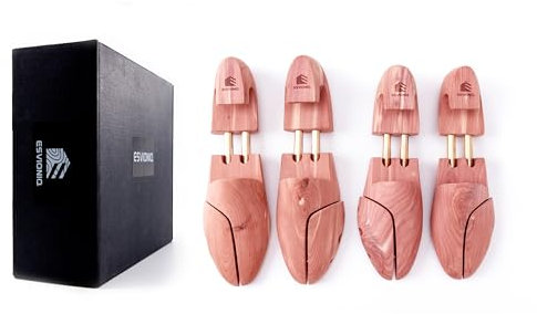 Esvioniq Men Cedar Shoe Tree Red Cedar Wooden Shoe Trees with Twin Tubes,Adjustable Shoe Trees For Men (2-PACK, Medium (8-9 UK))