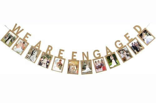 Engagement party decorations,Vintage Kraft We Are Engaged Photo Banner for Wedding Bridal Shower Proposal Engagement Party Supplies