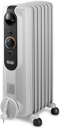 De'Longhi Radia S Easytronic TRRSE0715, Radiador Eléctrico de Aceite, Ahorra Energía, 7 Aletas, Habitaciones hasta 45m³, 3 Modos, Termostato de Seguridad, Modo Anti hielo, Ruedas, 1500W, Gris