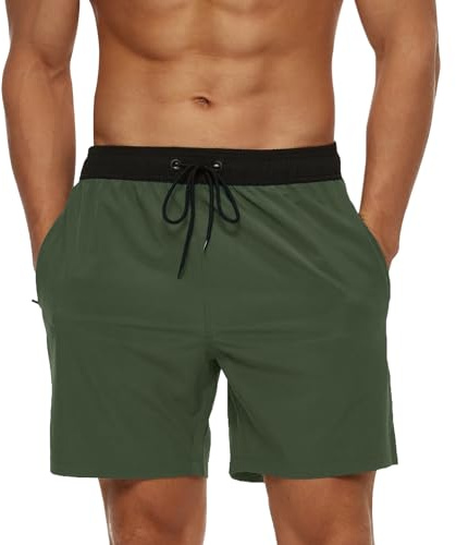 Aisprts Badshorts för män snabbtorkande strandshorts badbyxor herr boxershorts hav nätfoder med ficka och dragsko, B4, S