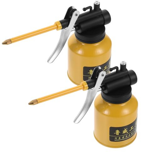 Gatuida 2 Pcs 250ml Aluminum Alloy Oil Can High Pressure Pump Oiler for Home Use Sturdy Yellow Oil Pot