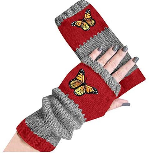 FGUUTYM Hook Gloves Wool Flower Warm Gloves Women Hand Cotton Handmade Gloves Latex Gloves Women Red, red, One Size