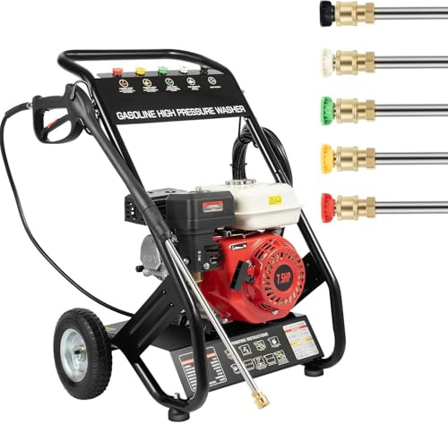 OUKANING Benzin Hochdruckreiniger Terrassenreinger 4 Takt 7HP - Benzin Hochdruckreiniger 2200PSI 190Bar 0-40° Düsenwinkel 8m Hochdruckschlauch mit Benzinmotor