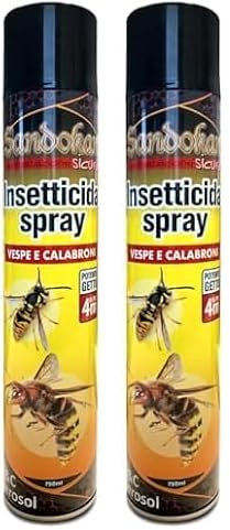 Sandokan, Insetticida Antivespe e Calabroni, Azione immediata, 750 ml Getto Spray da 5 Metri, Effetto Lunga Durata, Anti Vespe e Nidi di Vespe Esterno Interno a base di Piretro (Confezione da 2)