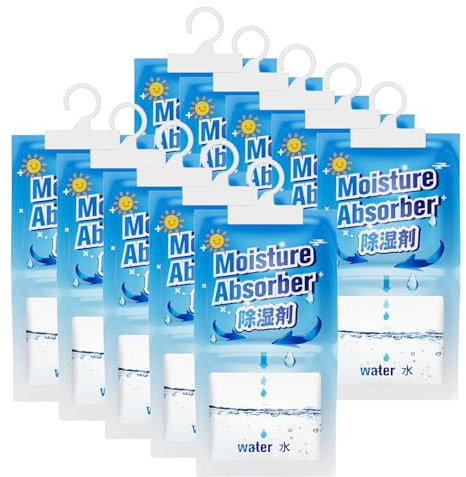 GOAMGE 10Pcs x 250g Assorbi Umidità, 500ml Deumidificatore Armadio Eco Compatibili Appendibili, per Bagno Umido, Seminterrato, Ufficio & Caravan