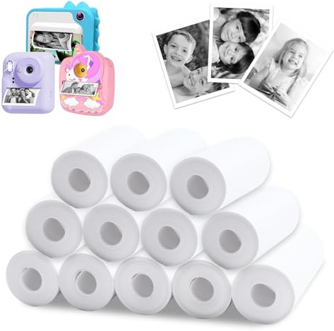 SENLINLIN Thermopapier für Kinder-Sofortdruckkameras, 12 Rollen, 57 x 25 mm, weißes Thermodruckerpapier, keine Tinte, Fotodruckerpapier für die meisten Kinderkameras, Sofortdrucker/Mini-Drucker,