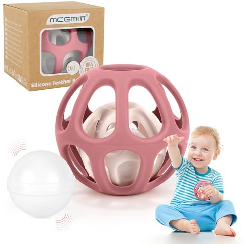 MCGMITT Babyskramla, bitring och sensorisk greppboll från 3 månader, Montessori-motorik leksak och babyleksak, present till nyfödda från 0–6 9 månader till 1 år