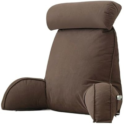 Lesekissen mit abnehmbarer Kopfstütze und Seitentasche, Bettstuhlkissen mit Armen für Lendenwirbel-/Nackenstütze, ergonomisches Kissen zum Sitzen im Bett, Sofa, Büro (75 × 40 × 50 cm) (Braun)