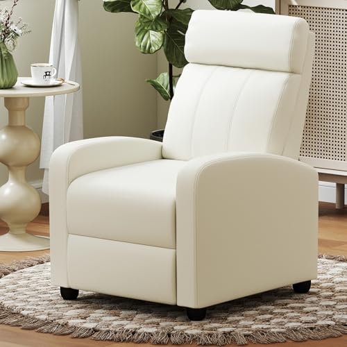 COSTWAY Recliner Armchair with Reclining Function and Adjustable Leg Rest, Upholstered Padded Single Sofa Seat, Home Office Living Room Lounge Chairs for Reading Resting Sleeping (White)