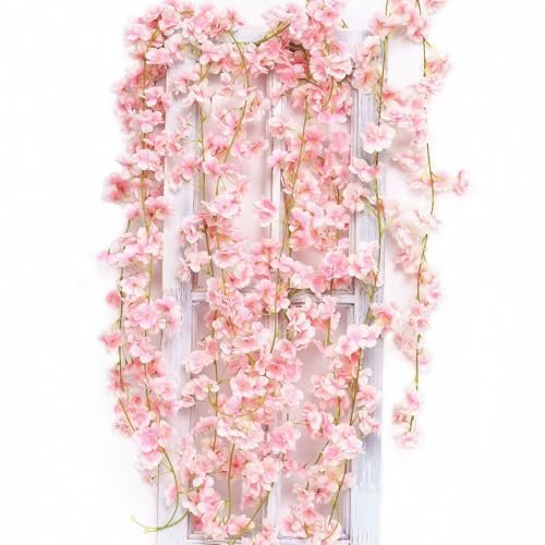 3 Stück Blumengirlande Deko,Fake Blumen Girlande,Kirschblüten Deko Blumen,Girlande Blumen,Blumenranken Künstliche,Hängend Vines Seidenblumen,Emulation Cherry für Wand,Outdoor,Hochzeit,Party Decoration