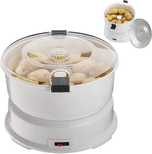 CAOJS Electric Potato Peeler Machine, Automatic Peeling Machine with Container and Safety Lock, Vegetable Dehydration Function, One-button Drive for Potato Shake, Vegetables and Fruits