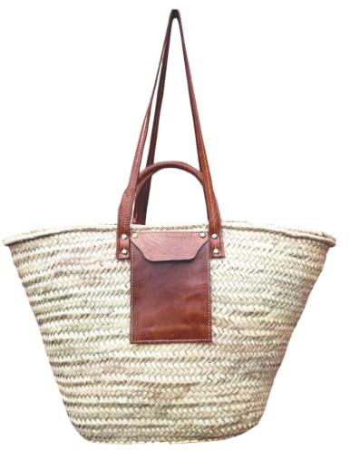Ibiza Korbtasche Alifante edel aus Palmblatt und Leder in Natur 55 cm