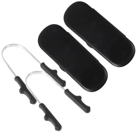 WOFASHPURET Puliscilingua in Acciaio Inox Chirurgico Set Da 2 Nero Custodia, Strumento Per La Pulizia Orale Per Rimuovere Residui e Alito Cattivo, Igiene Orale Quotidiana