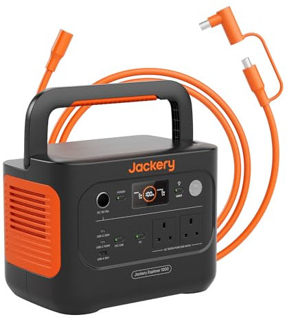 Jackery Explorer 1000V2 Portable Power Station + 5M Extension Cable, 1070Wh LiFePO4 Battery, 1500W AC & 100W USB-C Output, 1-Hour Fast Charging, Solar Generator for Camping & Emergency Backup