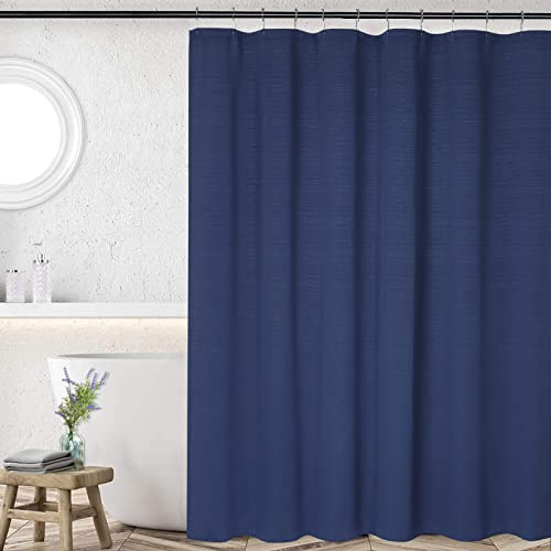 Rideau de douche bleu marine, hôtel de luxe 180 g/m² Heavy Duty Épais moderne en polyester rayé Rideau de douche lavable, blanc, 183 x 183 cm