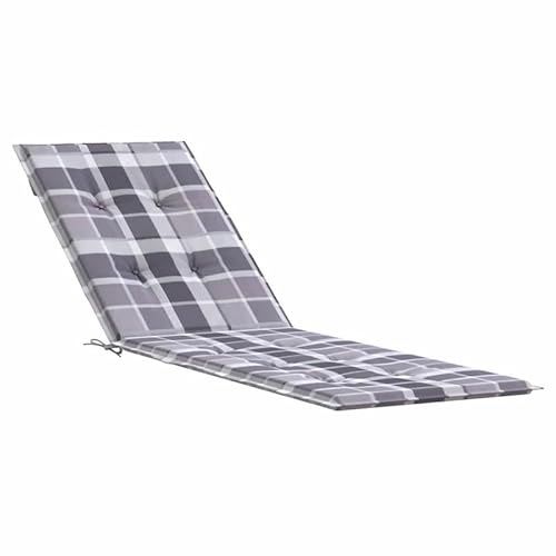 Cuscino per sedia a sdraio, grigio, motivo a quadri (75 + 105) x 50 x 4 cm, imbottitura per sedie da giardino e lettini, imbottitura di alta qualità, lavabile e resistente alle intemperie, soluzione