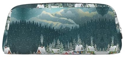 KSANNNS Sac de papeterie portable simple imprimé ville couverte de neige, léger et spacieux, boîte de rangement pour fournitures scolaires, bureau, Argenté., Taille unique, Trousse de maquillage