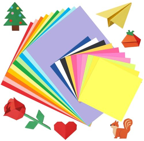 Origami Papier Set A4 & 15x15cm, 200 Blatt 20 Farben 80 g/m² Buntes Papier | 2-in-1 Set, Doppelseitig bedruckt, für Große und Kleine Origami-Projekte, Erspart Zusätzliche Einkäufe & Spart Zeit