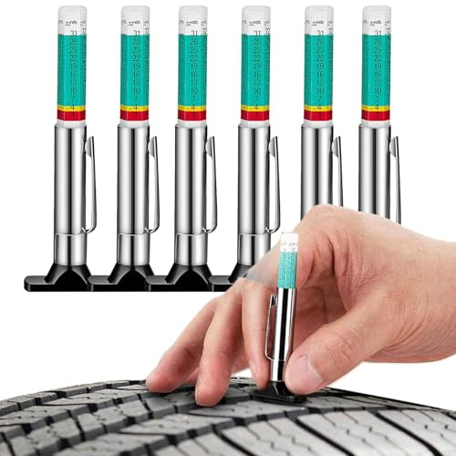 6 Pcs Tyre Tread Depth Gauge UK, Colour Coded Tyre Tread Gauge, 25mm/32nds Scale, 6-Sided Tire Tread Depth Gauge Vehicle Measuring Tool, Accurate Tyres Checker for Car, Truck, Motorcycle,Bus