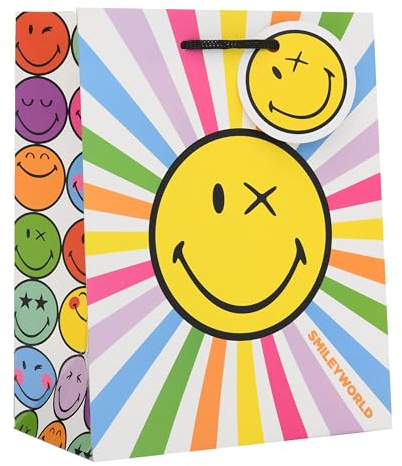 UK Greetings | Medium Gift Bag for Her/Friend | Party Bags for Presents | Birthdays, Thank You & Other Events | Smiley Design | 19 x 23 x 8.9 cm