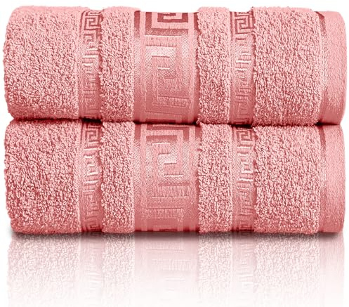 GC GAVENO CAVAILIA Extra Large Jumbo Bath Sheets Greek Towels for Bathroom - 2 Piece Super Absorbent Quick Dry Towel, 100% Egyptian Cotton Soft Fluffy Luxury Bath Towel Spa & Hotel (90x180cm),Pink