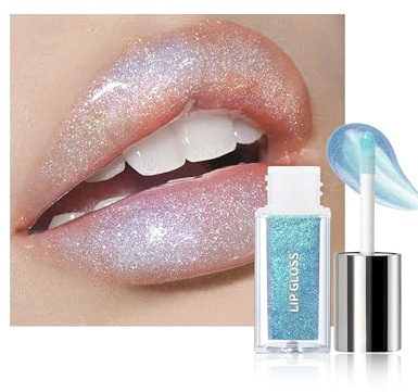 Glitzer Lippenstift Flüssiger Lipgloss, Blau Hydrating 3D-Volume-Effekt | Holographic Glänzend Lipstick mit Hauchzarter Farbsschleier, Langlebig Wasserfest Non-sticky, Lip Makeup für Frauen Mädchen
