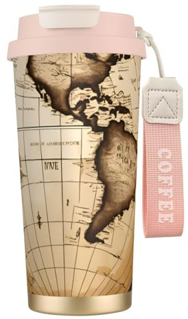 KPXXAQT Taza de acero inoxidable con diseño de mapa antiguo del mundo, taza de viaje para café, viajes, oficina, aventuras al aire libre