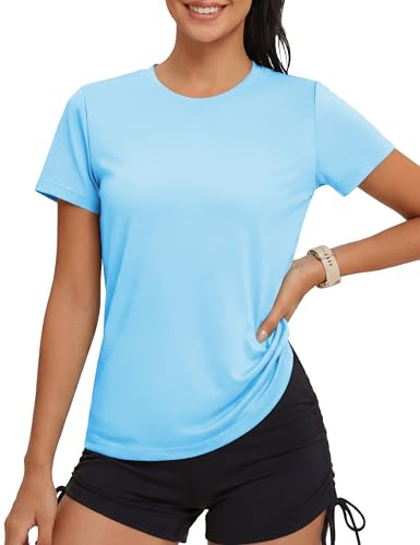 MAGCOMSEN Sportshirt Damen UV Shirt Kurzarm Sport Shirts Basic Funktionsshirt Fitness Wandershirt Yoga UV-Schutz Wasser
