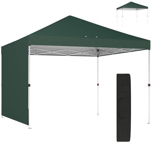Outsunny Carpa Plegable 3x3 m, Pop-up, con Pared Lateral, Cenador de Jardín con Protección UPF50+, Empuje Central, Altura Ajustable, Bolsa de Transporte, Gazebo para Camping, Exterior, Verde
