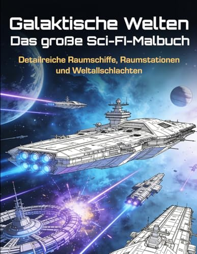 Galaktische Welten - Das große Sci-Fi-Malbuch | detalreiche Raumschiffe, Raumstationen und Weltallschlachten zum Ausmalen: Kreatives Ausmalen in der Welt des Sci-Fi Universums