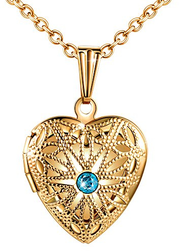MicLee Medaljong hjärtform minne vintage mode medaljong halsband lila kubisk zirkon 50 cm (19,7 tum) för kvinnor med presentask gratulationskort, Silver Kubisk zirkon, Kubisk zirkonia