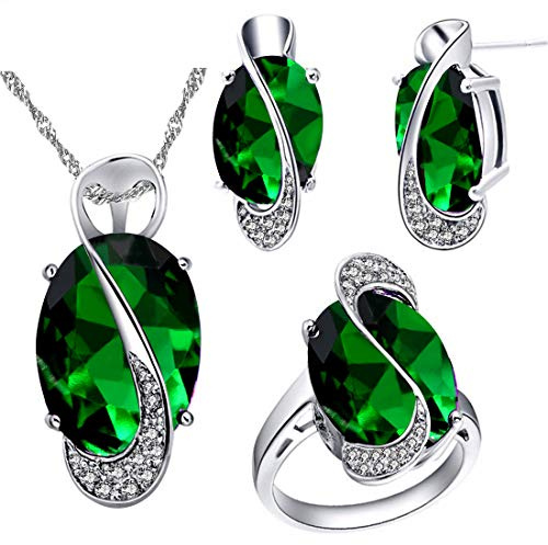Uloveido Frauen Modeschmuck Set Hochzeitstag Schmuck Set für Mädchen Halskette Ohrringe Ring Schmuck Set T472