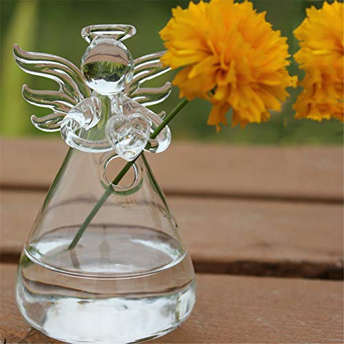 2 PCS Clear Glass Vase, Angel Shape Flower Plant Stand Hanging Vase, Hydroponic Container for Living Bed Room Home Wedding Decor