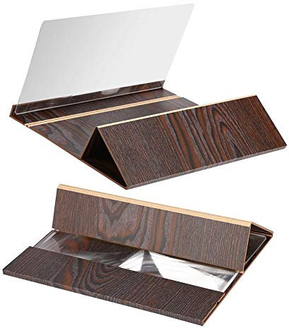 KSTE Mobile Magnifier Screen, Screen Magnifier, Screen Amplifier Tablet, 12 inch HD movie video, Mobile Screen Amplifier, With Wood Grain Stand Anti-radiation.(Coffee Gold And White)