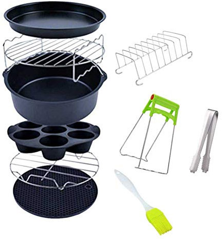 HAIMEN Heißluftfritteuse Zubehör - Backkorb 6 Zoll 7 Zoll Silikonmatte Pizza Platte Luftfritteuse Zubehör für Universal Airfryer Zubehör Kit