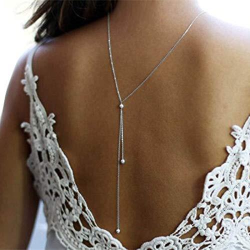 TseenYi Halskette mit Perlmutt-Rücken, Gold, langer Rücken, Tropfen, Halskette, Braut, Lariat-Kette, Schmuck für Damen und Mädchen, 1 Count (Pack of 1), perlmutt_ Plastik Koralle, Perle