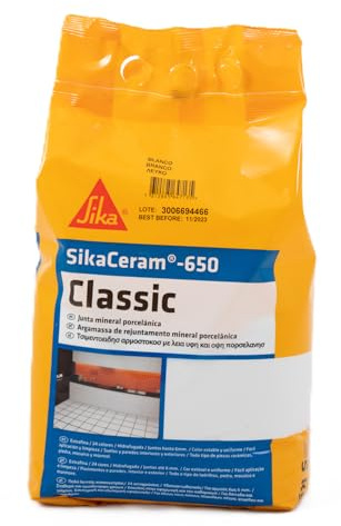 SIKA - Junta mineral porcelánica - SikaCeram-650 Classic - Marfil - 5kg | Lechada de cemento coloreada - Juntas de 1 a 6 mm - Para paredes y suelos interior/exterior - Acabado uniforme