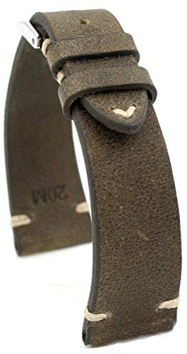 RIOS1931 Sagittarius Vintage Rindsleder Uhrenarmband handgemacht in Deutschland Robust 20mm Moosgrün