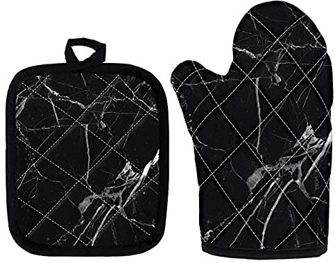 UOIMAG Marmordruck Ofenhandschuhe Topflappen Isolierungsset für Küche Kochen Backen Party BBQ