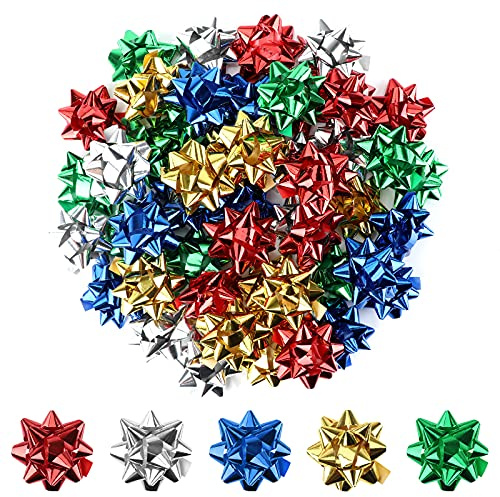Weihnachten Metallic Geschenk Schleifen,50 Pack Weihnachten dekorative Schleifen Geschenk,5.5cm selbstklebend Verpackung ziehen Curling Ribbon Rollen für Hochzeit Geburtstag Neujahr festlich