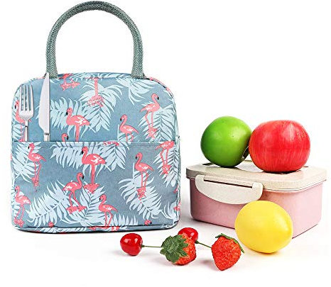 Andiker Bolsa Térmica, Bolso de Almuerzo Aisladora Fiambrera de Tela Oxford Bolso de Mano de Almuerzo Térmico a Prueba de Fugas para Exteriores Picnic Colegio Trabajo (Flamingo)