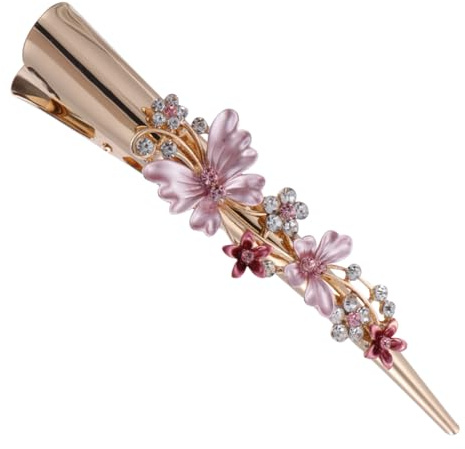 FRCOLOR Große Metall Haarspange Entenschnabel Clip Mit Blumen Motiv Robuste Haarklammer Für Hochzeit Und Alltag 4.7 Zoll Länge
