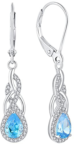 YL Unendlichkeit Knoten Tropfen Ohrringe 925 Sterling Silber 12 Geburtsstein Zirkonia Ohrringe für Damen