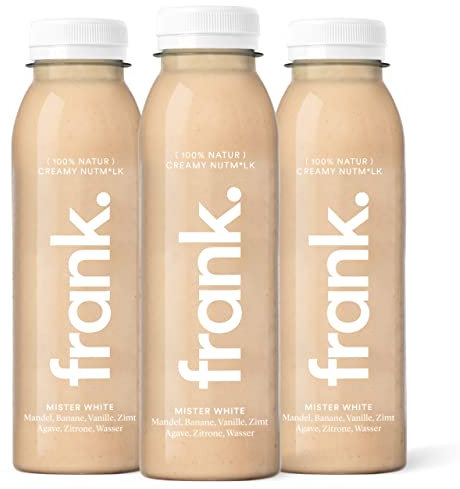 FRANK JUICE MISTER WHITE – kaltgepresster veganer Saft | 18 x 330 ml | Aus Fruchtsäfte & Gemüsesäfte mit Mandeln, Banane, Vanille, Zimt, Agave und Zitrone, inkl. EINWEG-PFAND 4,5€