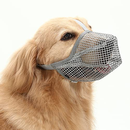 TANDD Dog Muzzle Soft Nylon Muzzle - Adjustable Breathable Mesh Muzzle, Dog Mask, Mouth Cover for Anti-Biting Anti-Barking Licking (Grey, Size L)
