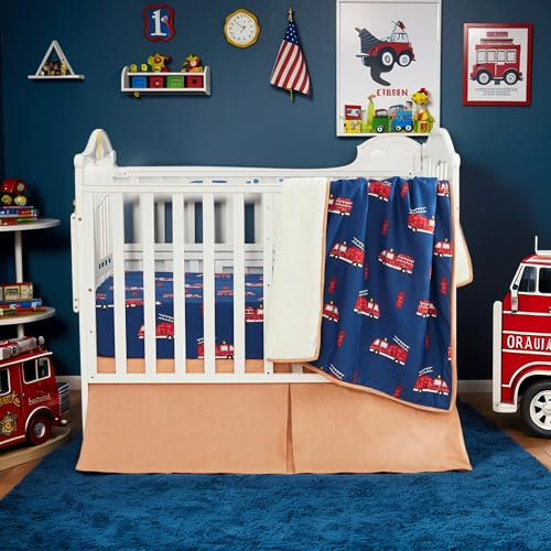 Brandream Feuerwehrauto rot blau Kinderzimmer 6-teiliges Babybett-Bettwäsche-Set für Jungen 100% Baumwolle